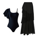 Black one shoulder ruffle con falda