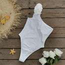 One shoulder white pomps