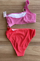 Color block asymmetric pink