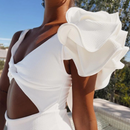 White cut out ruffle swimsuit