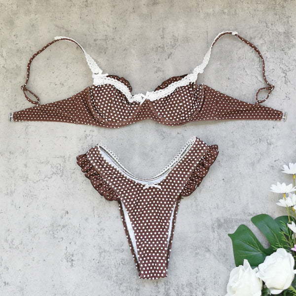 Polka dots brown bikini
