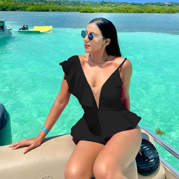 Black peplum swimsuit