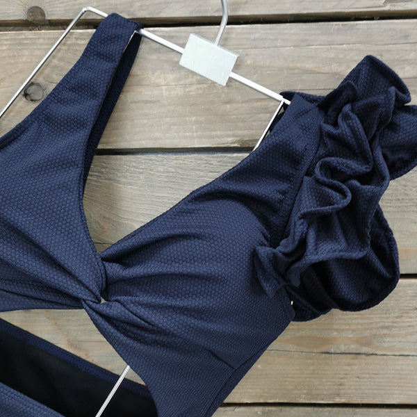Blue cut out ruffle swimsuit