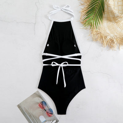 Contrast Black Wrap Swimsuit