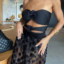 Eugenia Black halter + Falda flores