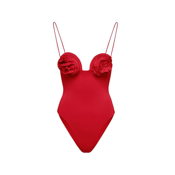 Red flower swimsuit  ( SOLO TRAJE)