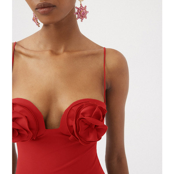 Red flower swimsuit  ( SOLO TRAJE)