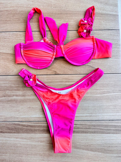 Tie dye pink floral bikini