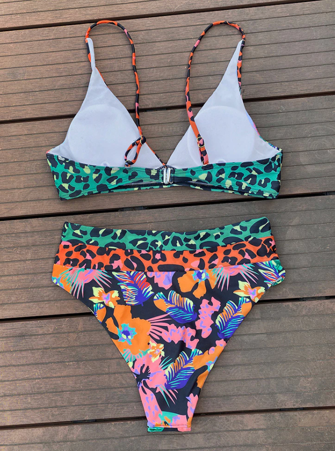 Tiger print top bikini set