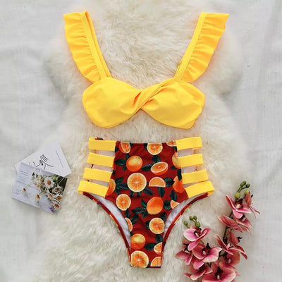 Floral yellow cut out red