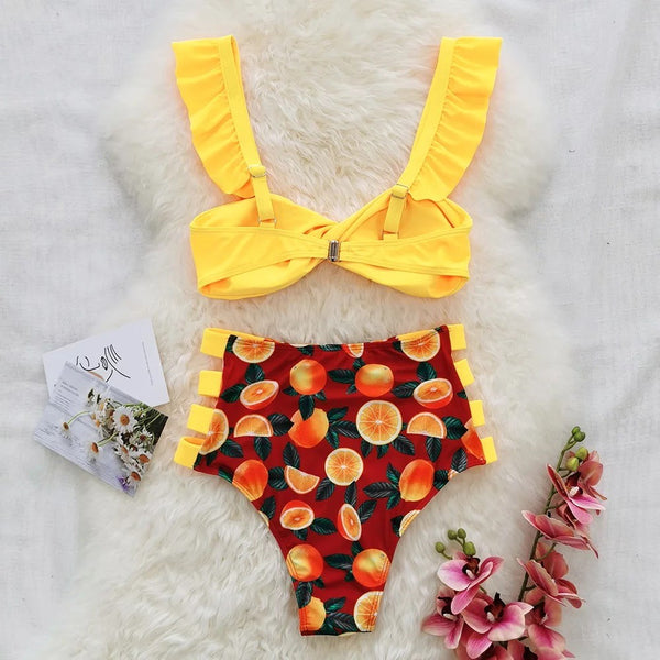 Floral yellow cut out red