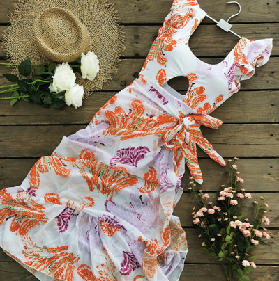 Ocean orange floral ( Traje + Salida)